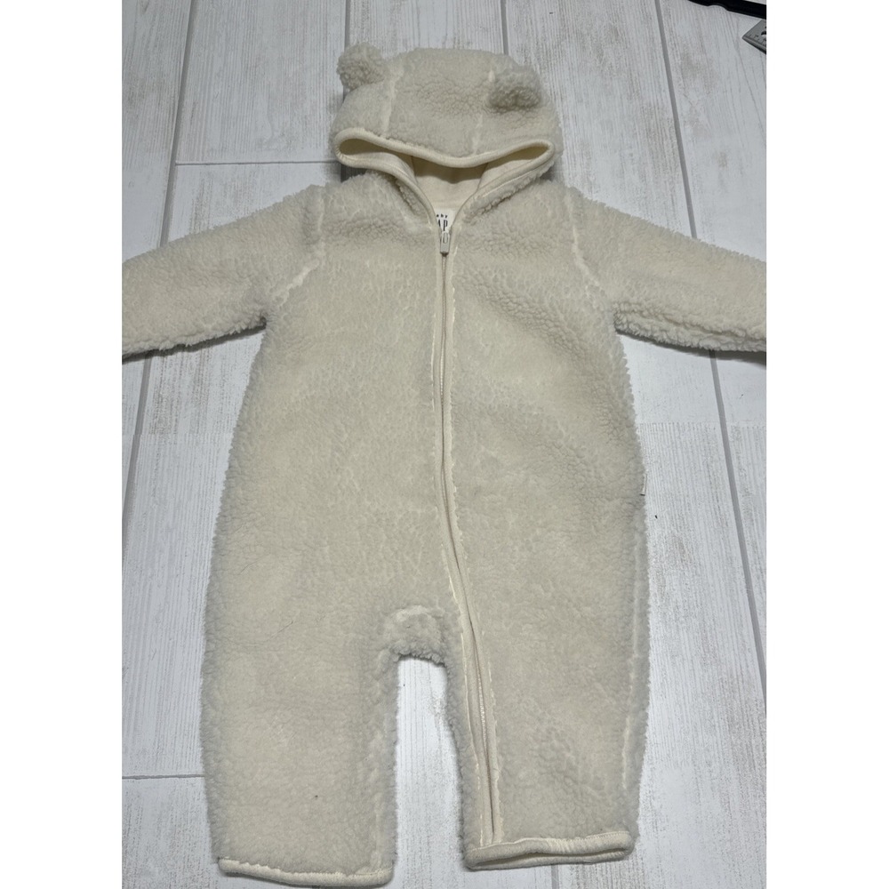 Baby GAP Snowsuit 3-6M Winter Bunting Pram Suit Coat Fleece IVORY bear Sherpa
